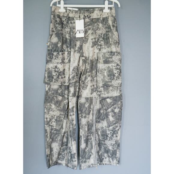 NEW Zara Women Print Cargo Utility Wide Leg Pants XL Baggy Y2K Style Street Goth - Picture 9 of 15
